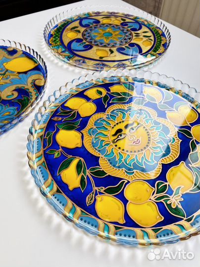 Тарелки с лимонами - Италия витраж