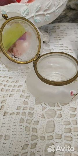 Шкатулка, стекло, латунь, роспись, 19 век