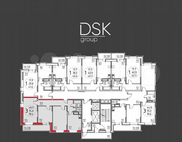 3-к. квартира, 82,3 м², 12/17 эт.