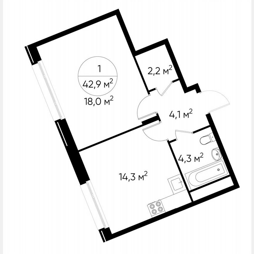 1-к. квартира, 42,9 м², 4/17 эт.