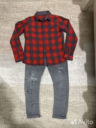 Рубашка в клетку детская и джинсы zara р 152 см