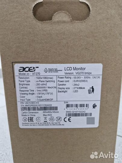 Монитор Acer Nitro VG270bmipx 75Hz IPS