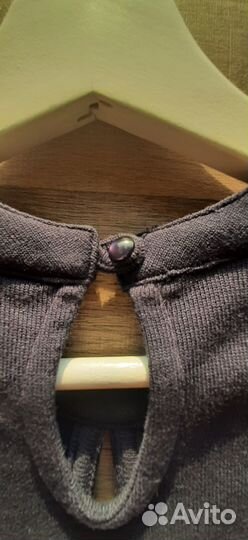 Блузка pin up жабо, синяя в горошек, р.46-48