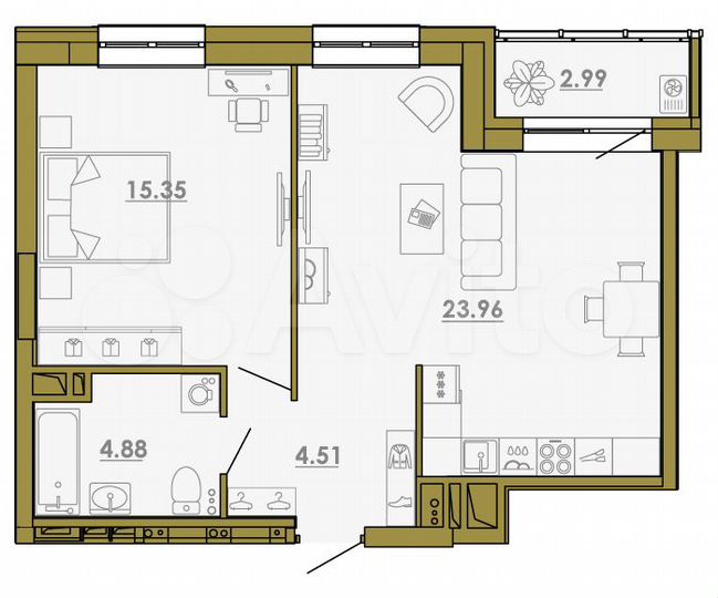 2-к. квартира, 50,2 м², 14/23 эт.