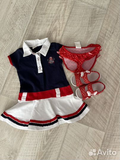 Купальный комплект - трусики, сланцы, платье