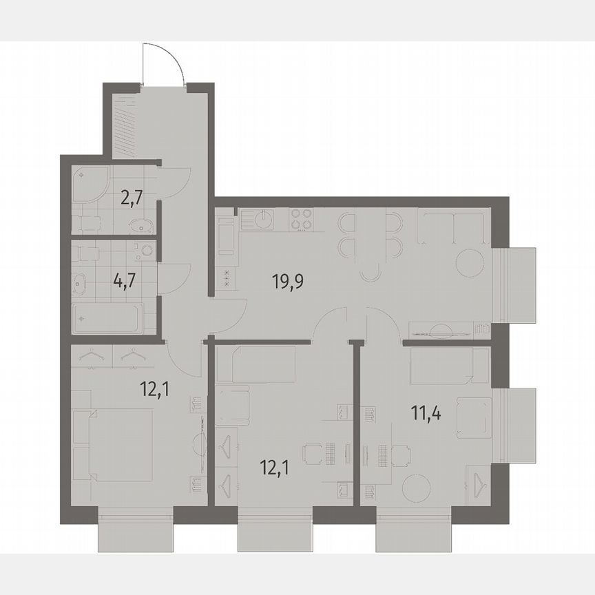 3-к. квартира, 71,4 м², 3/12 эт.