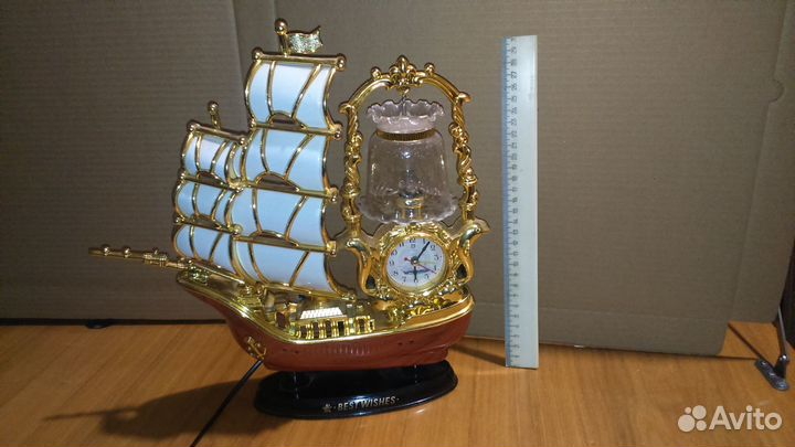 Парусник светильник-часы настольные интерьерные
