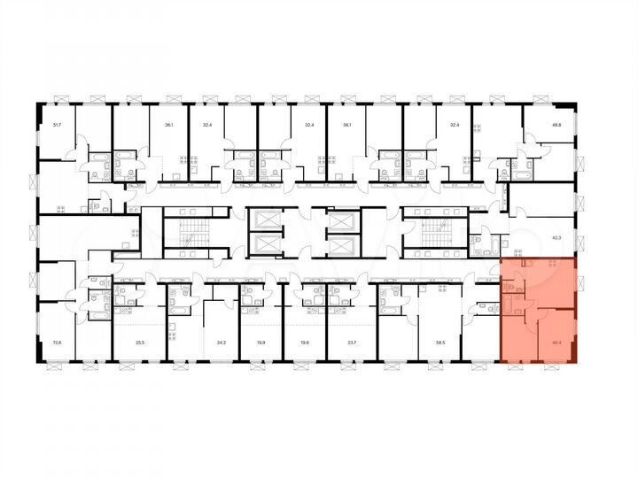 2-к. квартира, 45,4 м², 6/33 эт.