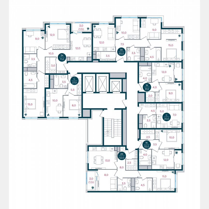 3-к. квартира, 71 м², 23/26 эт.