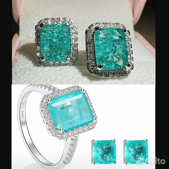 Турмалин серьги параиба пусеты битый лед