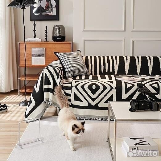 Плед покрывало bohemian soft black &white сканди