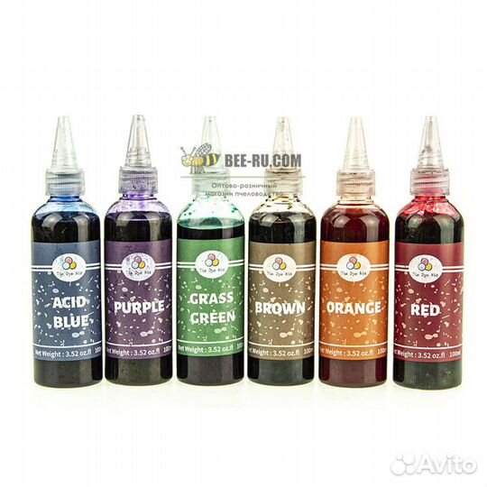 6 цветов по 100 мл. Набор красителей для ткани