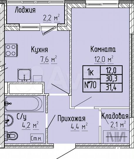 1-к. квартира, 31,4 м², 3/10 эт.