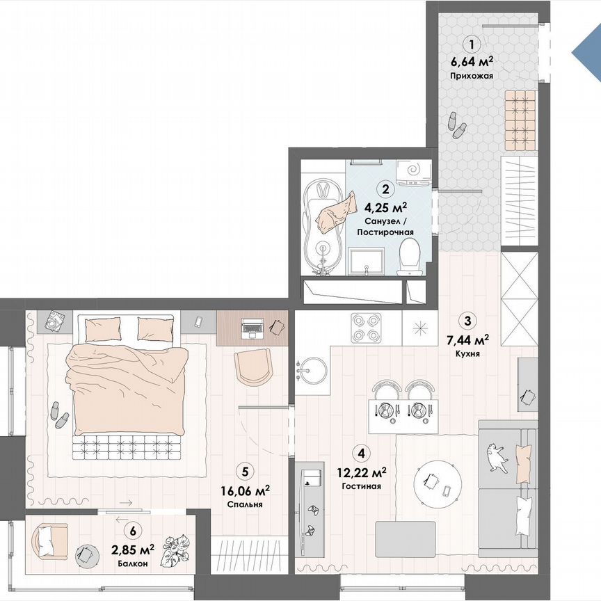 1-к. квартира, 49,5 м², 4/23 эт.