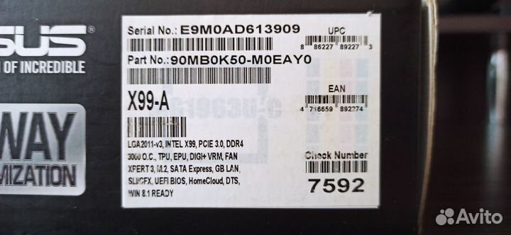 Мат. плата Asus X99-A, CPU i7-5820K, память 16 Гб