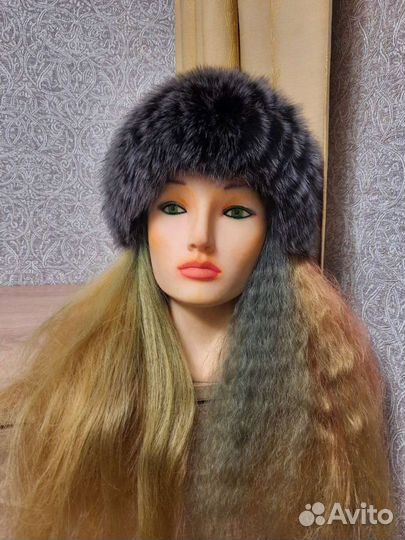 Шапка женская зимняя вязаная,меховая,берет