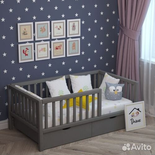 Кроватка с бортиком от 2х лет из натурального дере