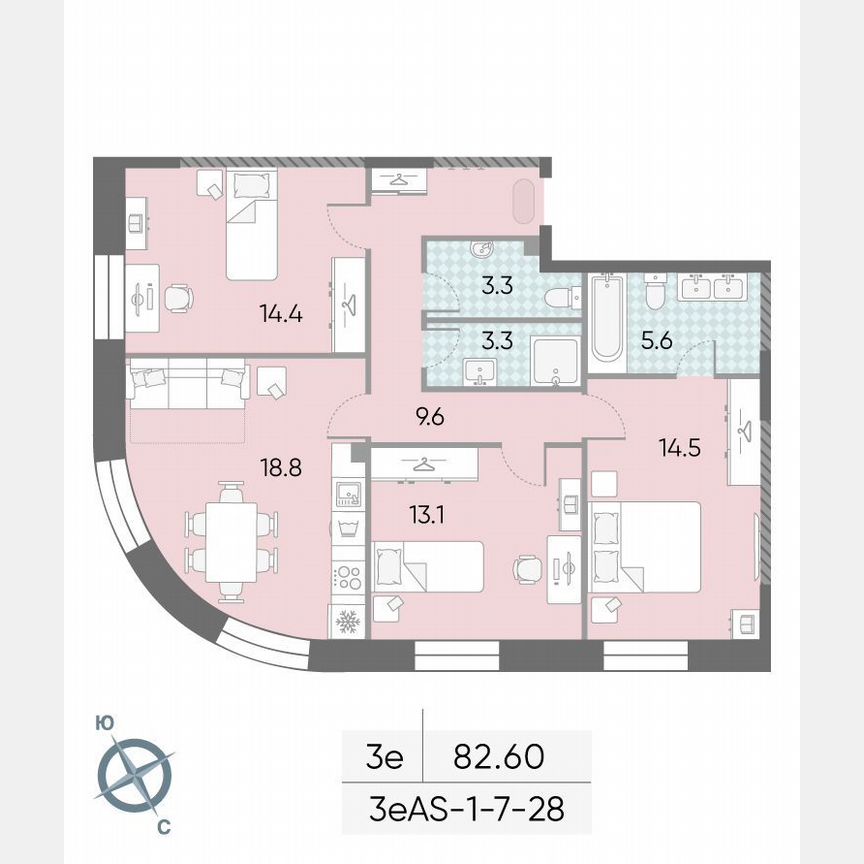 3-к. квартира, 82,6 м², 24/28 эт.