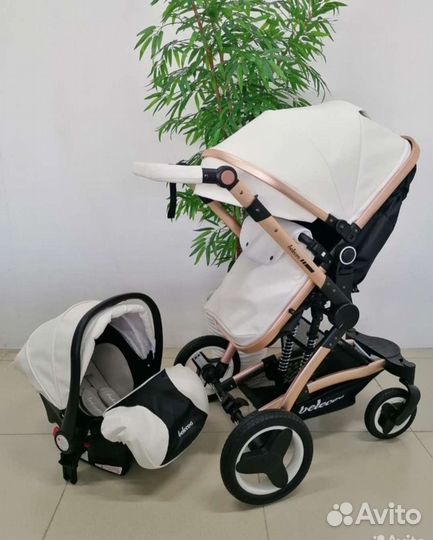 Коляска 3/1(белая Эко кожа) с автолюлькой