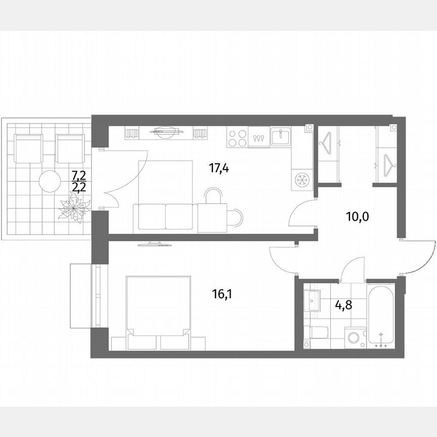 1-к. квартира, 50,5 м², 1/6 эт.