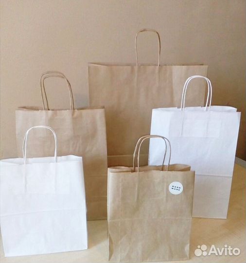 Крафт-пакеты с кручеными ручками разных размеров