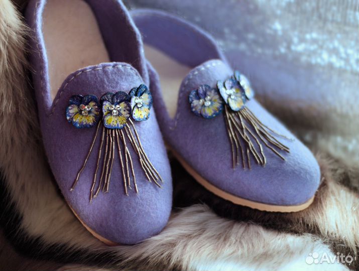 Тапочки жен. из натуральной шерсти. Ручная работа