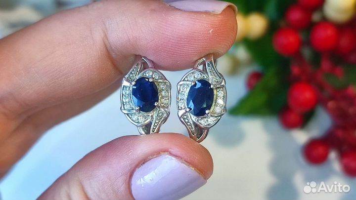 Классические серьги с сапфирами Бирма, 2ct, 925