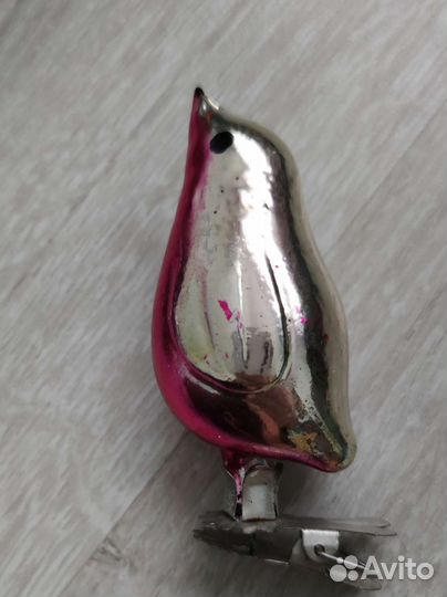 Елочная игрушка СССР птичка на прищепке