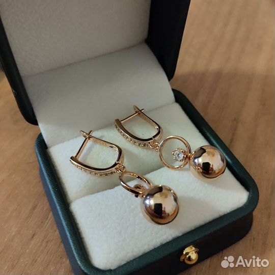 Золотые серьги с шариками длинные 585 RG