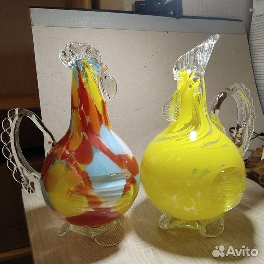 Кувшин Петушок. Цветное гутное стекло. СССР редкий