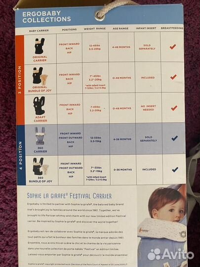 Эргорюкзак ergobaby 360 carrier 4 pozition