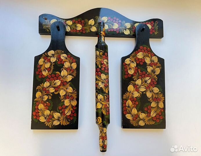 Набор разделочных досок и скалка Хохлома Винтаж