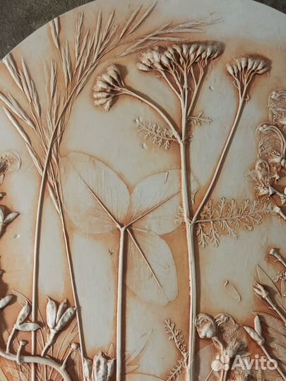 Ботанический барельеф, панно из гипса, подарок