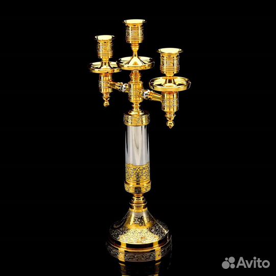 Канделябр подсвечник 3 рожковый золото гравировка
