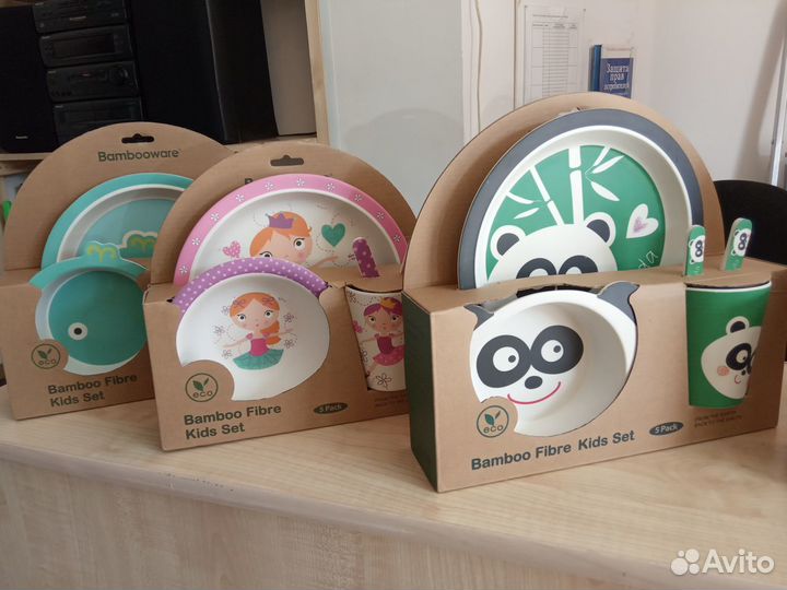 Набор детской эко посуды из бамбуковой фибры
