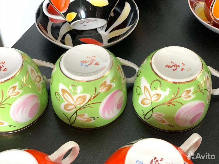 Чашки Дулево крытье яблоки золотая сетка