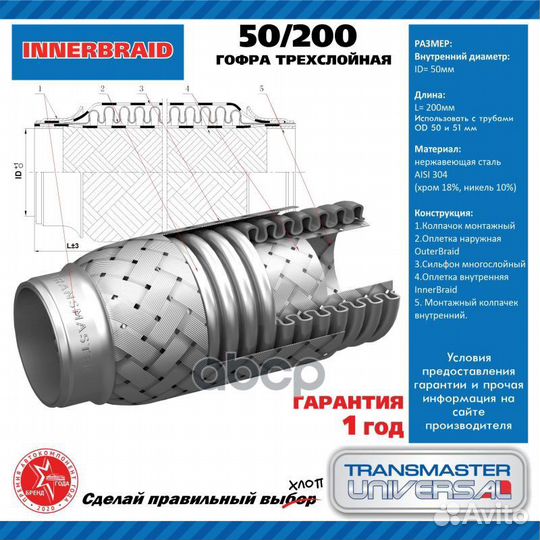 Гофра выхлопной трубы автомобиля 50/200 50200