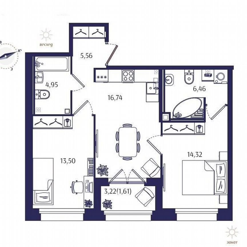 2-к. квартира, 63,1 м², 1/4 эт.