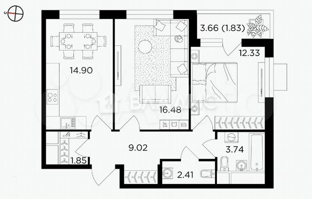 2-к. квартира, 62,6 м², 10/24 эт.