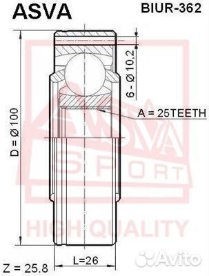 ШРУС внутренний задний 25x100 asva biur362