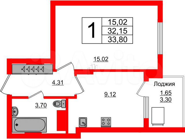 Калининграда планировка квартиры 1-к квартира, 33.8 м², 15/16 эт. на продажу в Калининграде Купить квартиру Авито