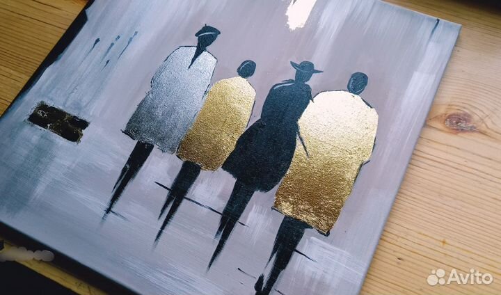 Интерьерная картина с поталью «Золотые люди