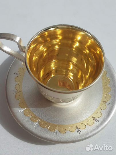 Кофейный набор из мельхиора,серебра с позолотой