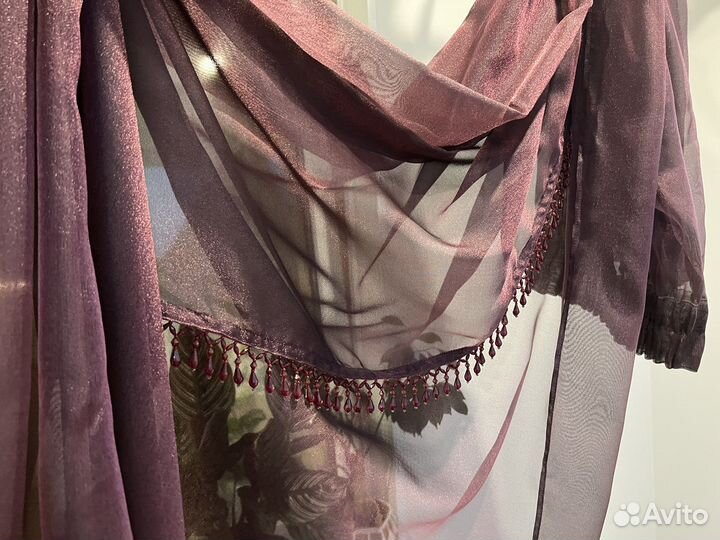 Штора-тюль с декором фиолетовая