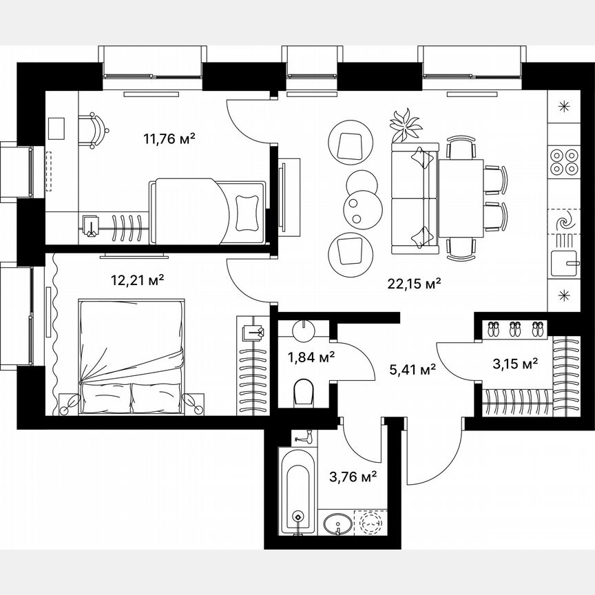2-к. квартира, 60,3 м², 2/5 эт.
