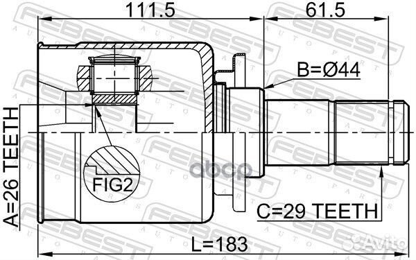 Шрус внутренний левый 26x44x29 2911-divflh Febest
