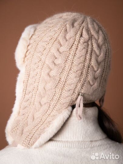 Шапка ушанка женская вязаная ангора экомех