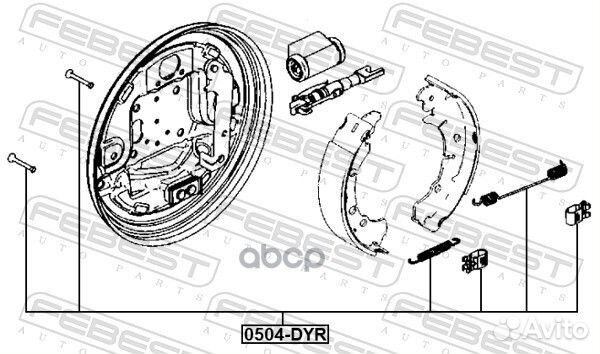 Монтажный комплект барабанных колодок зад Febest