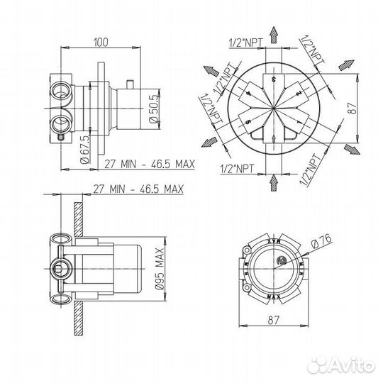 Переключатель потоков для душа на 5 выходов Jacuzzi Rubinetteria 0SU00709JA02