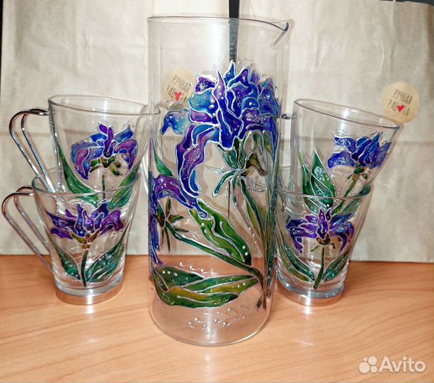 Стакан, вазы, графины с витражной росписью